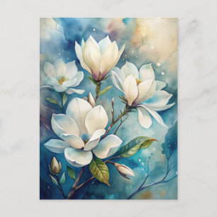Aquarell Weiße Florale Magnolien Friedlich Postkarte