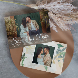 Aquarell Weiße Florale Zwei-Foto-Hochzeit Save The Date