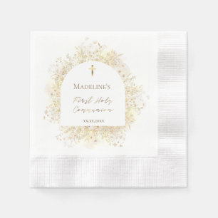 Aquarell weiße gelbe Blumen Erstkommunion Serviette