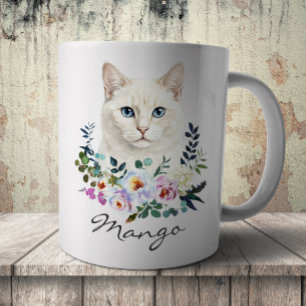 Aquarell Weiße Katze Kaffeetasse
