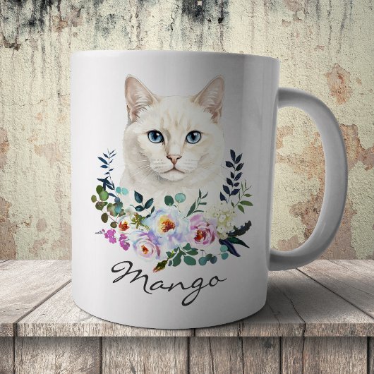 Aquarell Weiße Katze Kaffeetasse