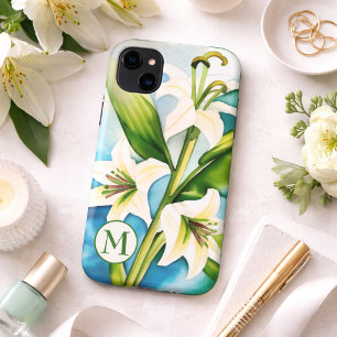 Aquarell Weiße Lilie mit Monogramm Case-Mate iPhone Hülle