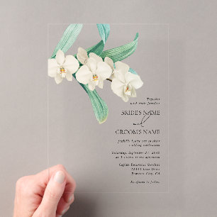 Aquarell Weiße Orchideen Florale Hochzeit Acryleinladungen