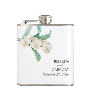 Aquarell Weiße Orchideen Florale Hochzeit Flachmann