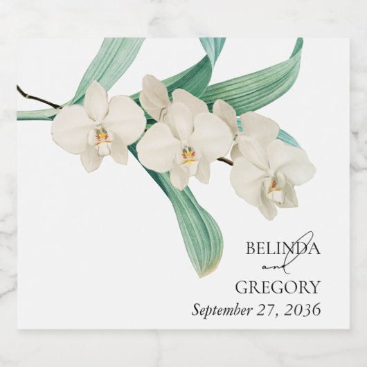 Aquarell Weiße Orchideen Florale Hochzeit Schaumweinetikett (Einzelnes Label)