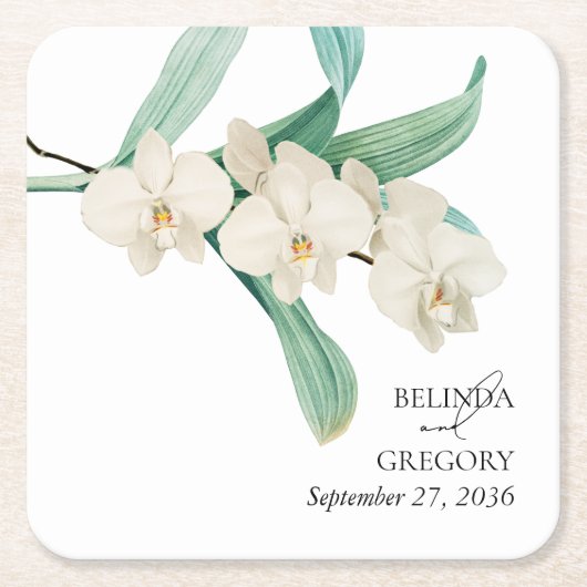 Aquarell Weiße Orchideen Florale Hochzeitsgunst Rechteckiger Pappuntersetzer (Vorderseite)