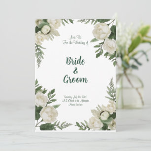 Aquarell Weiße Pfingstrose Üppiges Grün Botanisch Einladung