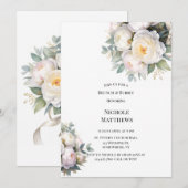 Aquarell Weiße Pfingstrosen Brunch & Sektfrühstück Einladung (Vorne/Hinten)