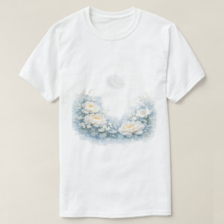 Aquarell Weiße Pfingstrosen Halbmond Himmelszene T-Shirt