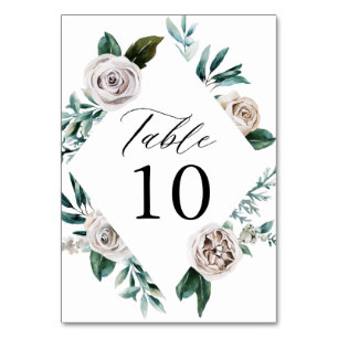 Aquarell Weiße Rosen Floraler Rahmen Hochzeit Tischnummer