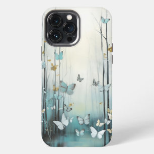 Aquarell, Weiße Schmetterlinge im blauen Wald iPhone 13 Pro Max Hülle