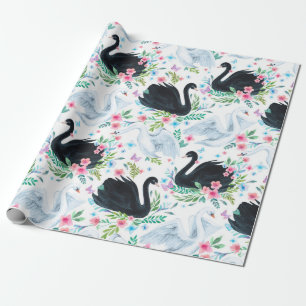 Aquarell weiße und schwarze Schwan See nahtloses M Geschenkpapier