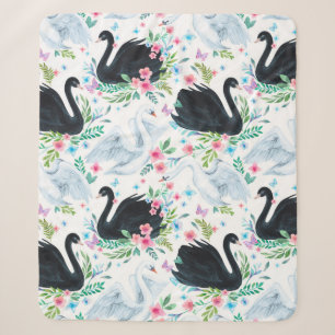 Aquarell weiße und schwarze Schwan See nahtloses M Sherpadecke
