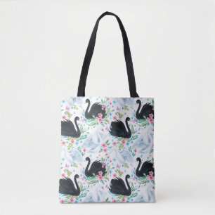 Aquarell weiße und schwarze Schwan See nahtloses M Tasche