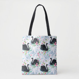 Aquarell weiße und schwarze Schwan See nahtloses M Tasche
