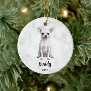 Aquarell Weißer Chihuahua-Hunde-Name Haustier-Gede Keramik Ornament