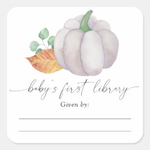 Aquarell weißer Kürbis - Baby Shower Exlibris Quadratischer Aufkleber