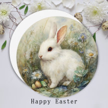 Aquarell Weißer Osterhase Wiese Frühling Kunst