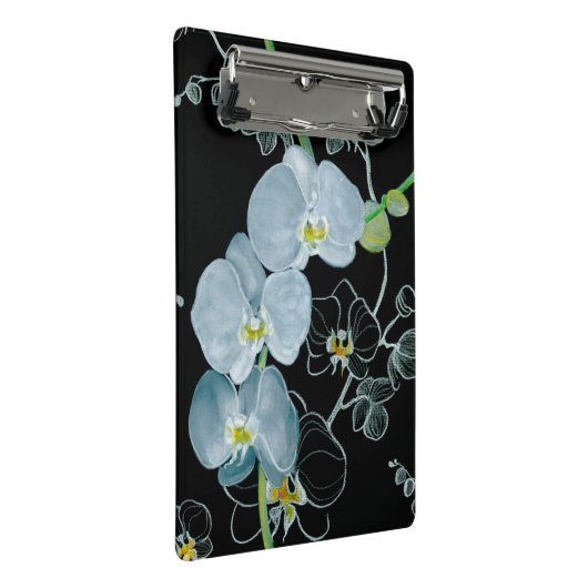 Aquarell-weißes Orchideen-Muster Mini Klemmbrett (Schrägansicht)