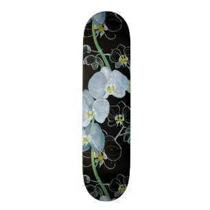 Aquarell-weißes Orchideen-Muster Skateboard