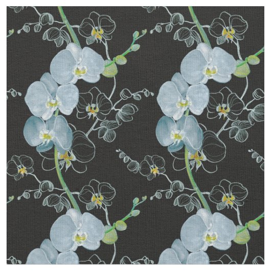 Aquarell-weißes Orchideen-Muster Stoff (Nahaufnahme)