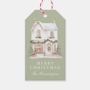Aquarell Weißes Weihnachtshaus Personalisiert Geschenkanhänger