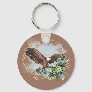 Aquarell Weißkopfseeadler gerahmter Blumenstrauß Schlüsselanhänger