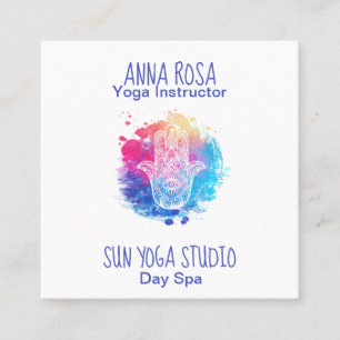 *~* Aquarell Wellness-Center Hamsa Handyoga Quadratische Visitenkarte