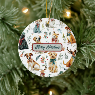 Aquarell-Welpen-Weihnachtsbaumschmuck Keramik Ornament