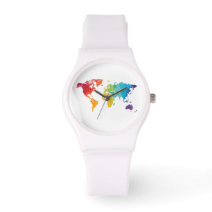 Aquarell-Weltkarte-Reise-Uhr Armbanduhr
