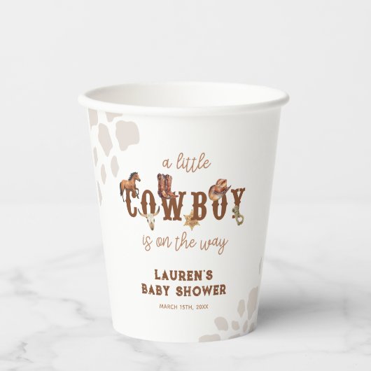 Aquarell Western Kleine Cowboy Baby Boy Dusche Pappbecher (Vorderseite)