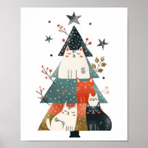 Aquarell Whimsical Cats Weihnachtsbaum