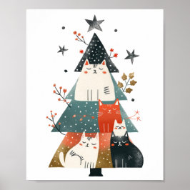 Aquarell Whimsical Cats Weihnachtsbaum Poster