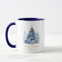 Aquarell Whimsical Eleganter Blauer Weihnachtsbaum