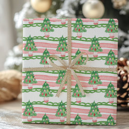 Aquarell Whimsical gestreifte Weihnachtsbäume Geschenkpapier