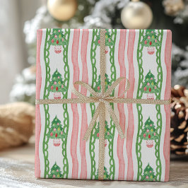 Aquarell Whimsical gestreifte Weihnachtsbäume Geschenkpapier