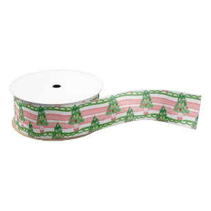 Aquarell Whimsical gestreifte Weihnachtsbäume Ripsband