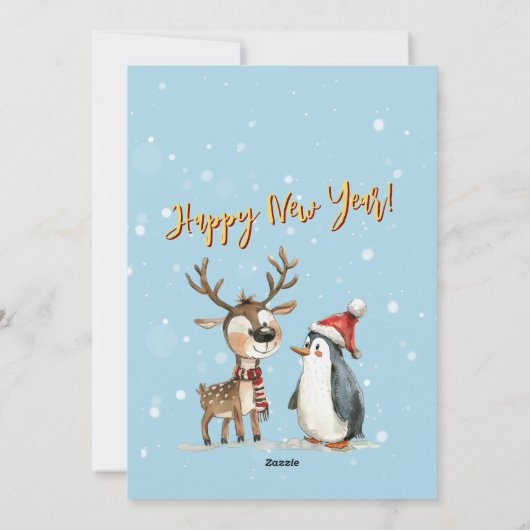 Aquarell Whimsical Rentier Pinguin Weihnachten (Rückseite)