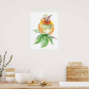 Aquarell Whimsical Rufous Hummingbird-Haltung Poster