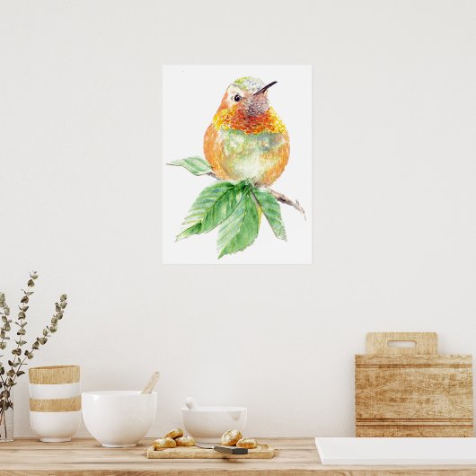 Aquarell Whimsical Rufous Hummingbird-Haltung Poster (Küche)