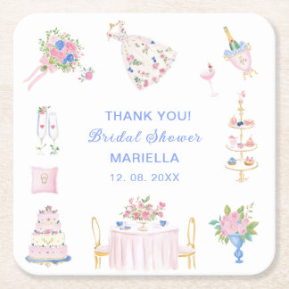 Aquarell-whimsische handgezeichnete Brautparty Rechteckiger Pappuntersetzer