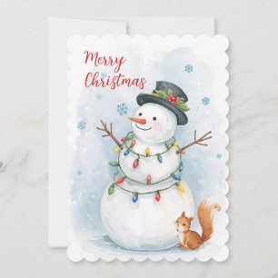Aquarell Whimsische Schneeflocken Schneemann Weihn Feiertagskarte