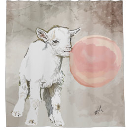 Aquarell White Baby Goat mit Bubblegum Duschvorhang