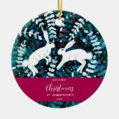 Aquarell White Bunnies Weihnachtsschmuck (Vorne)