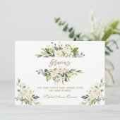 Aquarell White Floral Gold Gracias Baby Dusche Dankeskarte (Stehend Vorderseite)
