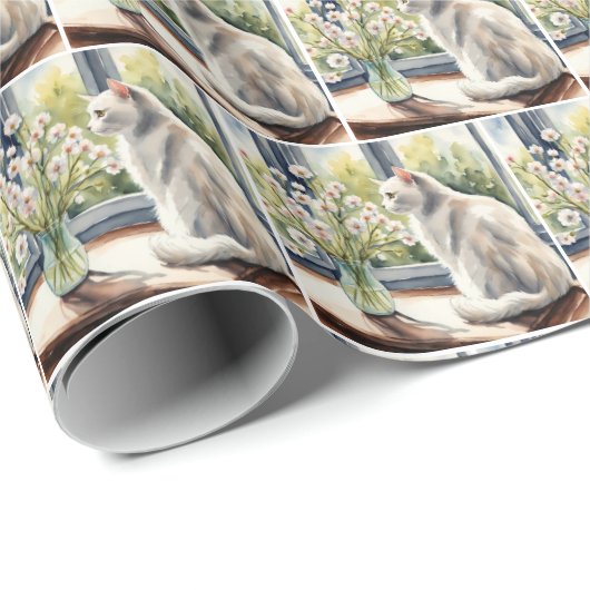 Aquarell White Kitty and Daisis Geschenkpapier (Rolleneckpunkt)