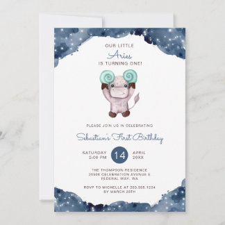 Aquarell-Widder-Zodiac-Erstgeburtstag Einladung
