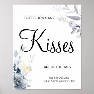 Aquarell Wie viele Küsse Brautdusche Spielschild Poster