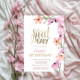 Aquarell-Wiese Pink Boho Blumen Geburtstag  Einladung
