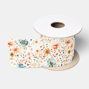 Aquarell-Wiesen-Wildblume Elegant Erdig Herbst Satinband